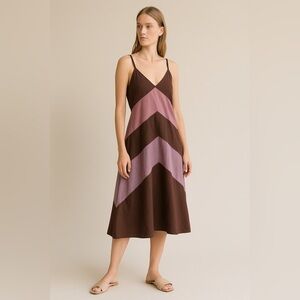 BCBG Maxazria Color Block Purple Brown Sleeveless Midi Dress Size 8